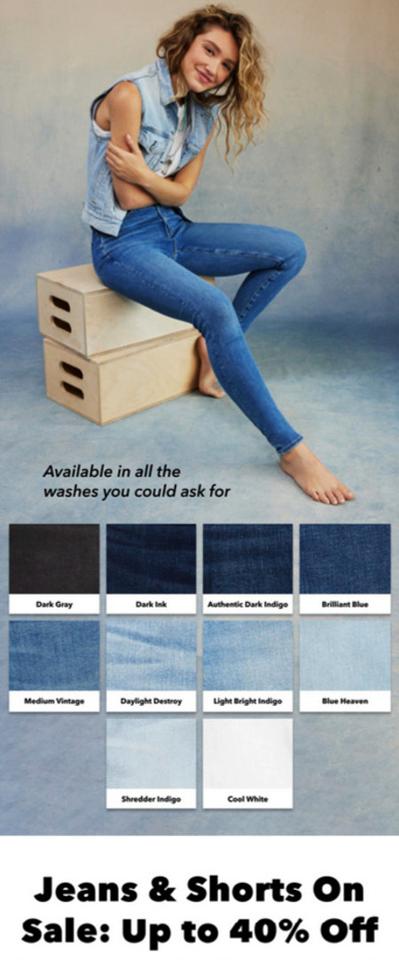 JEANS AND SHORTS ON SALE: UP TO 40% OFF icon