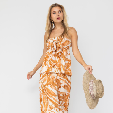 women in yellow dress and holding straw hat