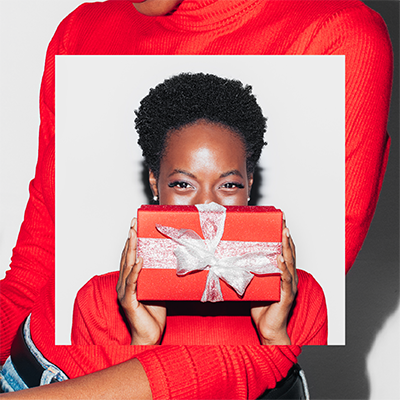 model with red gift