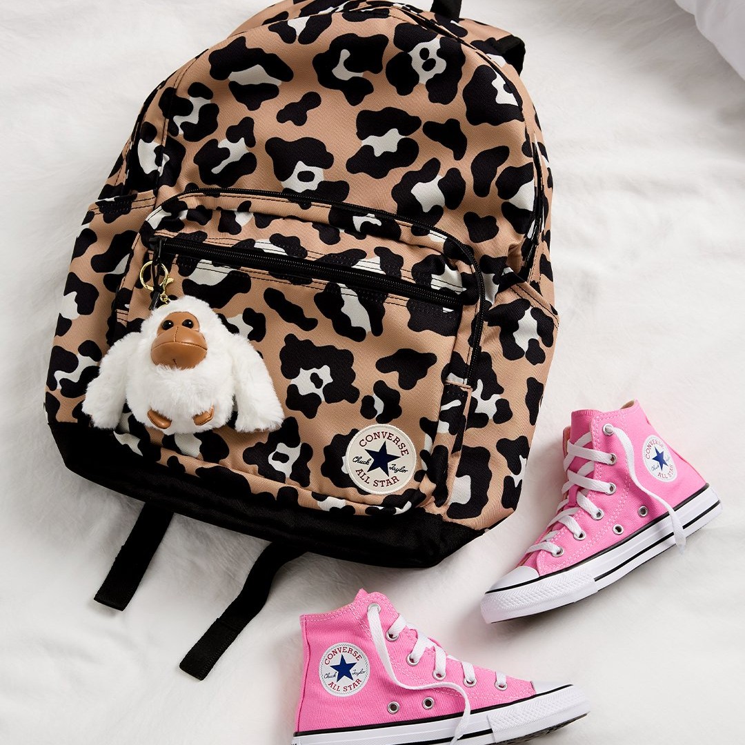 RACK ROOM SHOES Rack Room Shoes pink high-top sneakers and leopard print backpack